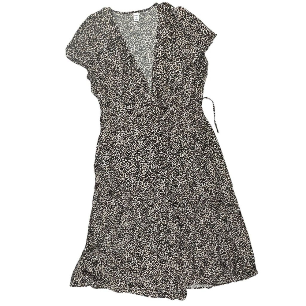 Old Navy Wrap Dress Women Large Multicolor Leopard Print Surplice Neck Drawsting